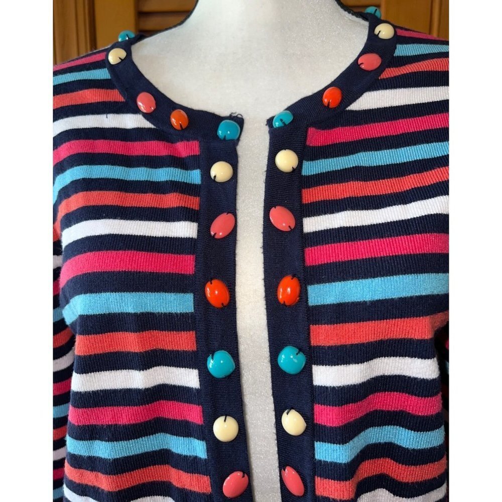 Ruby Rd Striped Beaded Striped Cardigan — Small - Picture 3 of 9